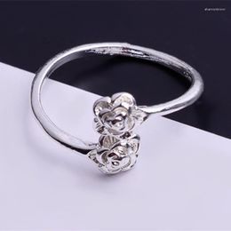 Wedding Rings Sales Silver Plated Open Design Ring Two Flowers Leaf Adjustable For Women Jewellery Accessories