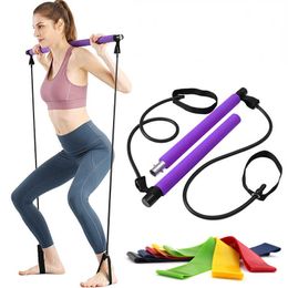 Resistance Bands Pilates Stick Kit with Resistance Bands Set Gym Equipment For Home Portable Fitness Exercise Workout Yoga Sport Accessories HKD230710
