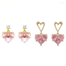 Dangle Earrings XiaoboACC 925 Silver Needle Pink Crystal Drop For Women Luxury Love Earring Student Versatile Zircon Heart Ear Jewelry