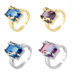 Wedding Rings Cubic Zircon Blue Square Stone For Women 18K Gold Plated Finger Ring Party Aesthetic Valentine Jewellery Gift