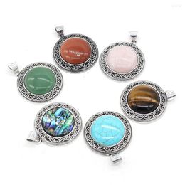 Pendant Necklaces Natural Rose Quartzs Lapis Lazuli Vintage Round White Shell Abalone Charms For Jewellery Making DIY Necklace38x42mm