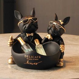 Decorative Objects Figurines French Bulldog Decor Home Dog Statue Storage Bowl Table Ornaments Animal Figurine Resin Dog Sculpture Design Statue Gift T230710