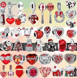 925 silver beads charms fit pandora charm Fashion Sparkling Red Apple Tree House Love Mum Girl Glass charm set