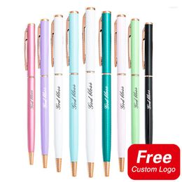 20Pcs Custom Logo Pen Macaron Colourful Metal Ballpoing Pens Personalised School Teacher Gifts Advertising Wholesale Stationery