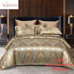 Duvet covers sets European Luxury Satin Rayon Jacquard Duvet Cover 220x240 2 People Double Bed Quilt Cover Bedding Set Queen King Size Comforter x0710