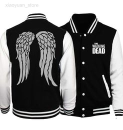 Men's Jackets The Walking Dead Jacket Men Wing Print Coat 2022 Spring Autumn New Brand Black White Baseball Uniform Hip Hop Streetwear Homme HKD230710