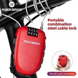 Bike Locks ROCKBROS Tescopic Bicyc Password Lock BMX Anti-tht Cab Motorcyc Helmet Lock Bike Safety Padlock Cycling Accessories HKD230710