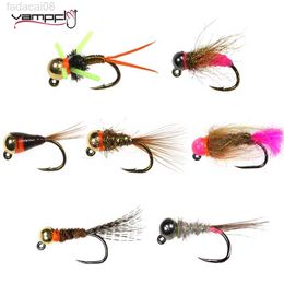 Baits Lures Vampfly 6pcs Tungsten Beadhead Jig Nymphs Flies Euro Nymph Perdigon Nymphs Fly Jig Hook Fast Sinking Trout Fishing Lures #10-#16 HKD230710