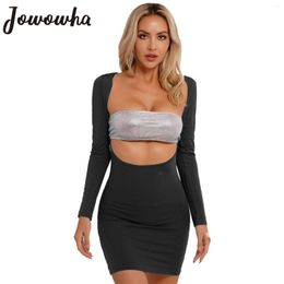 Casual Dresses Womens Backless Bodycon Mini Dress Solid Colour Reversible Long Sleeve Pencil Cocktail Evening Party Rave Club Nightwear