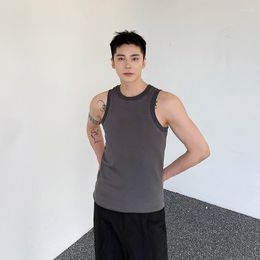 Men's Tank Tops SYUHGFA Round Collar Pullover Knitted Sleeveless T-shirt Korean Fashion 2023 Solid Colour Male Summer Slim Vest