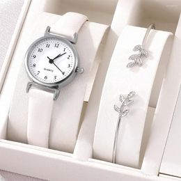 Wristwatches Luxury Ladies Bracelet Quartz Watch Women Set White Dial Simple Leather Montre Femme