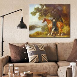 Classical Countryside Canvas Art Portrait of A Huntsman George Stubbs Painting Horse Handmade High Quality