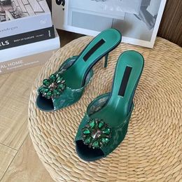 Luxury Sandals Women's Open Toe Slippers Satin Crystal Embellished Heels Lace Fabric Slim Sandals Fashion Designer Evening Shoes Strap Formal Shoes Women's Shoes