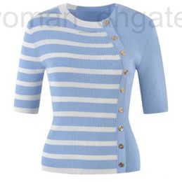 Women's Sweaters designer 205 2023 Spring Summer Women Sweater T Shirt Short Sleeve Crew Neck Pink Blue Black Striped Pullover Womens qian6 OHC5