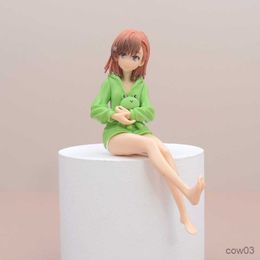 Action Toy Figures Anime Figure Index of Magical Forbidden Books Misaka Mikoto Frog Pajamas Cute Girl Sitting Model Anime Toy Gift Collection R230710