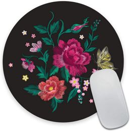 Colourful Floral Pattern with Butterfly Non-Slip Rubber Mouse Pads Watercolour Mat Size 7.9 x 7.9 x 0.12 Inch Round Mouse Pad