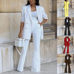 Women's Two Piece Pants Casual Fashion 2 Set Blazer Flare Ladies Business Suits Female Trouser Pant Suit Elegant Office Wear