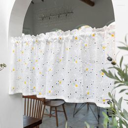 Curtain Luxury Embroidery Short Curtains For Kitchen Door Bathroom Cafe Hollow Half Yellow Flowers Window Valance Home Decor