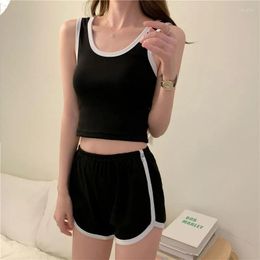 Women's Tracksuits Summer Women Sports Suit Short Navel Top Shorts Two-piece Sets High Waist Fashion Sleeveless Pullover Ladies Jogging