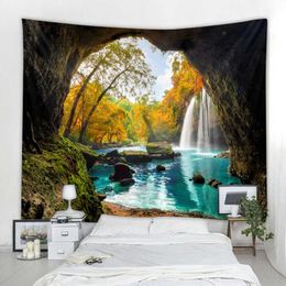 Tapestries Beautiful Waterfall Print Wall Tapestry Polyester Fabric Home Decor Wall Rug Carpets Hanging Big Couch Blanket