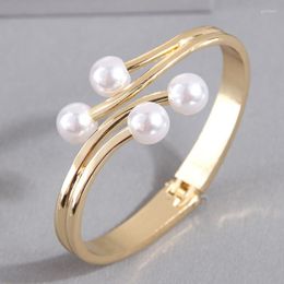 Bangle Fashion Gold Silver Colour Cuff For Women Boho Jewellery Vintage Pearl Open Bracelets Girls Jewellery 2023