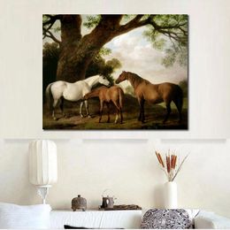Hand Painted George Stubbs Horse Painting Two Shafto Mares and A Foal Canvas Art Classical Landscape Family Room Decor