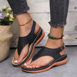 Sandals Summer Ladies Wedge PU Leather Material Solid Colour Thick Sole Roman Style Buckle Strap Fashion Casual Beach 230710