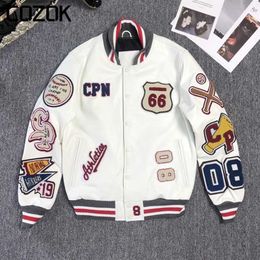 Men's Jackets Multi-Letter Embroidery PU Leather Jacket Men Hip Hop High Quality Baseball Uniform Retro Baseball Jacket Heavy Industry Coat HKD230710