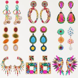 Stud Summer Beach Beads Crystal Geometric Dangle Earrings For Women Boho Luxury Multicoloured Ear Accessories Retro Statement Jewellery 230710