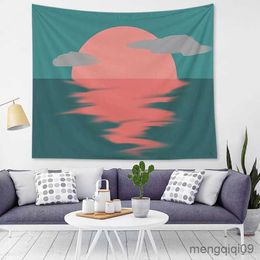 Tapestries Abstract Modern Art Decoration Dormitory Geometry Sun Girl Background Fabric Wall Hanging Decoration Living Room Tapestry R230710