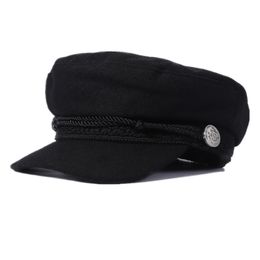 Fashion Women Men Military Spring Autumn Sailor Black Ladies Beret Top Captain Cap Travel Cadet Octagonal Hat