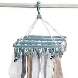 Hangers Underwear Hanger Wind-Proof Swivel Hook Clothes Dryer Laundry Rack Room With 32 Clips