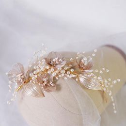 Hair Clips Bridal Accessories Gold Color Headband Headpiece Pearl Hairband For Women Bride Flower Leaf Headdress Crown Wedding Jewelry