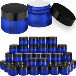 Storage Bottles 10PCS 20/30/50g Blue Round Cosmetic Glass Jar With Inner Liners And Black Lids Travel Jars For Storing Lip Body Scrub Lotion