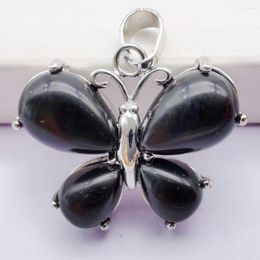 Pendant Necklaces Natural Black Agate Stone Bead GEM Butterfly Animal Jewellery S245