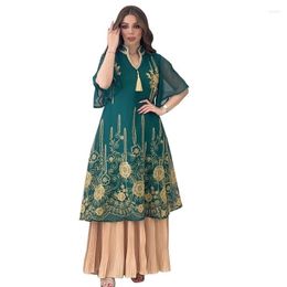 Ethnic Clothing Chiffon Maxi Dress African Dresses For Women Muslim National Costume Dubai Robe Fashion Mesh Embroidery Long Sleeve Summer