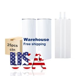 USA Warehouse 20oz Sublimation Mugs Heat Press Double Wall 20 oz Straight Blanks Sublimation Tumblers With Lid Straw JY10