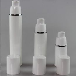 100pcs 15ml 30ml 50ml PP Plastic Airless Bottles White Airless Vacuum Pump Lotion Bottle with Silver Line Aovov