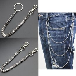 Wallets Width 2.5mm7mm Necklace Stainless Steel Long Metal Wallet Chain Leash Pant Jean Keychain Ring Clip Men's Hip Hop Jewellery