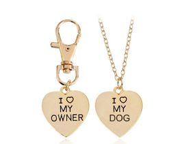 Fashion 2Pcs Best Friends Friendship Love Heart Necklace Key Chain Owner and Dog Letter Pendant I LOVE MY DOG Necklace Jewelry Key Rings