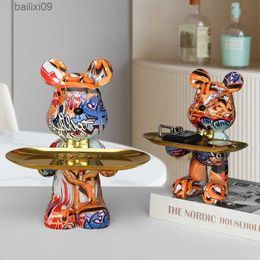 Decorative Objects Figurines Nordic Color Bear Statue Luxury Home Living Room Table Snacks Storage Tray Decoration Crafts T230710