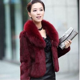 Parkas Faux Fur Coat Women Black 4xl Short Jacket 2020 New Winter Fashion Mom Rabbit Fur Slim Green Fox Fur Collar Coat