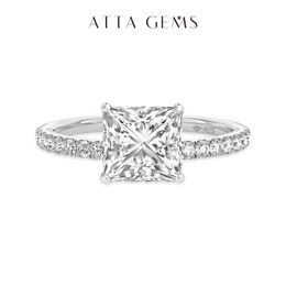 ATTAGEMS 18K Real Moissanite Rings Princess Cut D Colour VVS1 8.0mm Au750 Etenity Diamond Engagement Wedding Rings For Women Gift