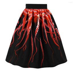 Skirts Women's Digital Print High Waisted Midi Party Skirt Vintage A-Line Pleated Skater