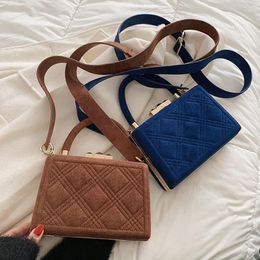 Evening Bags Vintage Women Luxury Designer Lattice Blue Tote SMALL Faux Suede Handbags And Purses Chic Shoulder Pouch Winter 2023