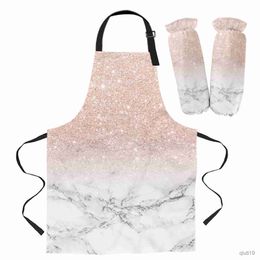 Kitchen Apron Modern Rose Gold Pink Marble Apron Kitchen Baking Accessories Cleaning Home Cooking Apron Kitchen Aprons for Woman R230710