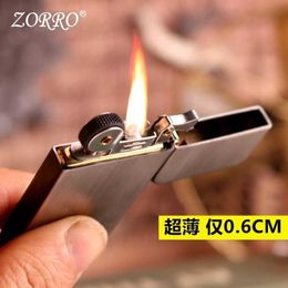 Zorro Ultra-thin Pure Copper Kerosene Lighter Personality Embossed Wheel Windproof Cigarette Smoking Exquisite Gift 8NRP