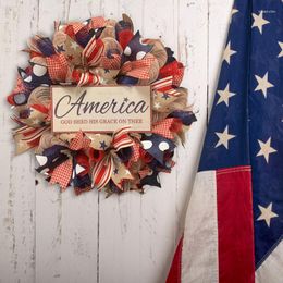 Decorative Flowers 4th Of July Wreath Memorial Day Garland America Independence Door Decor Patriotic Sign Summer Spring