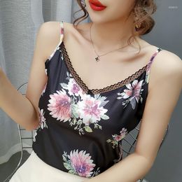 Women's Tanks 2023 Summer Clothes For Women Camisole Satin Print Tank Tops Sexy V-Neck Camis Sleeveless Halter Top Mujer Womens Clothing