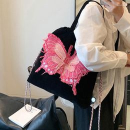 School Bags Female Butterfly Backpack Retro Cowboy Shoulder Bag Women Casual Denim 2023 Ladies Design Chain Handbag